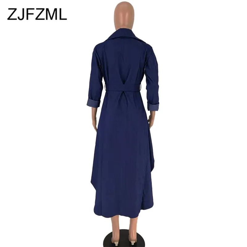 

Double-breasted Elegant Long Dress Turn Down Collar Belted Long Sleeve Autumn Dress Causal Solid Fit and Flare Irregular Dress
