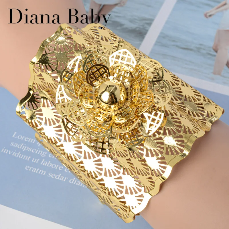 

Diana Baby Jewelry Fashion Trendy Copper Big Bangle Flower Style Gold Plated Adjustable For Women Bridal Wedding Gift Party
