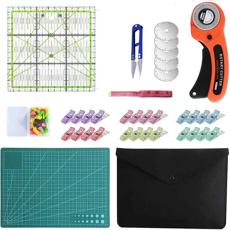 

Rotary Cutter Tool Kit 45Mm Rotary Cutter & Cutting Mat & Patchwork Ruler & Sewing Clips For Fabric Leather Cutting Tool