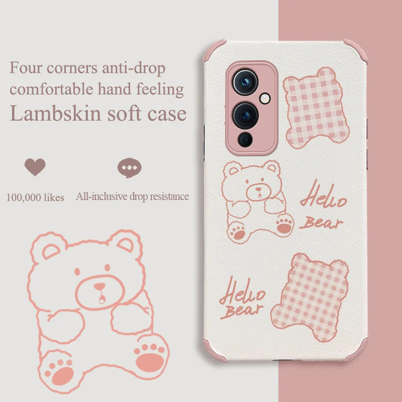 

Simple Bear Phone Case For Oneplus 9 9pro 8t 8 8pro Four Corners Stick Leather Cover
