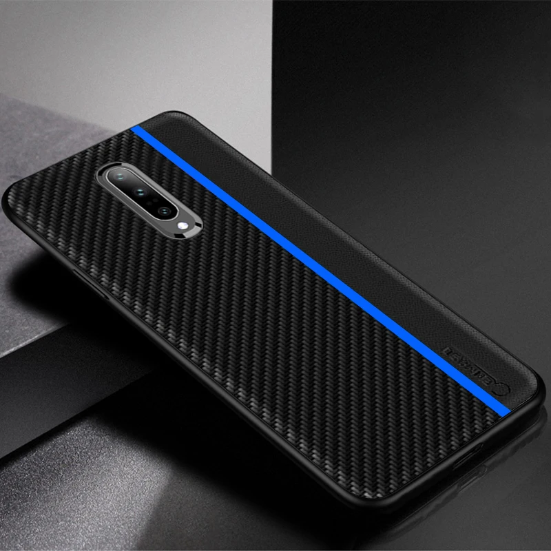 Чехол для Oneplus 7T Pro 6 T 6 T, чехол для Oneplus 7T 5T 6 T 7 Pro, чехол из углеродного волокна и кожи, мягкий силиконовый чехол для One plus 6 T - Цвет: Blue