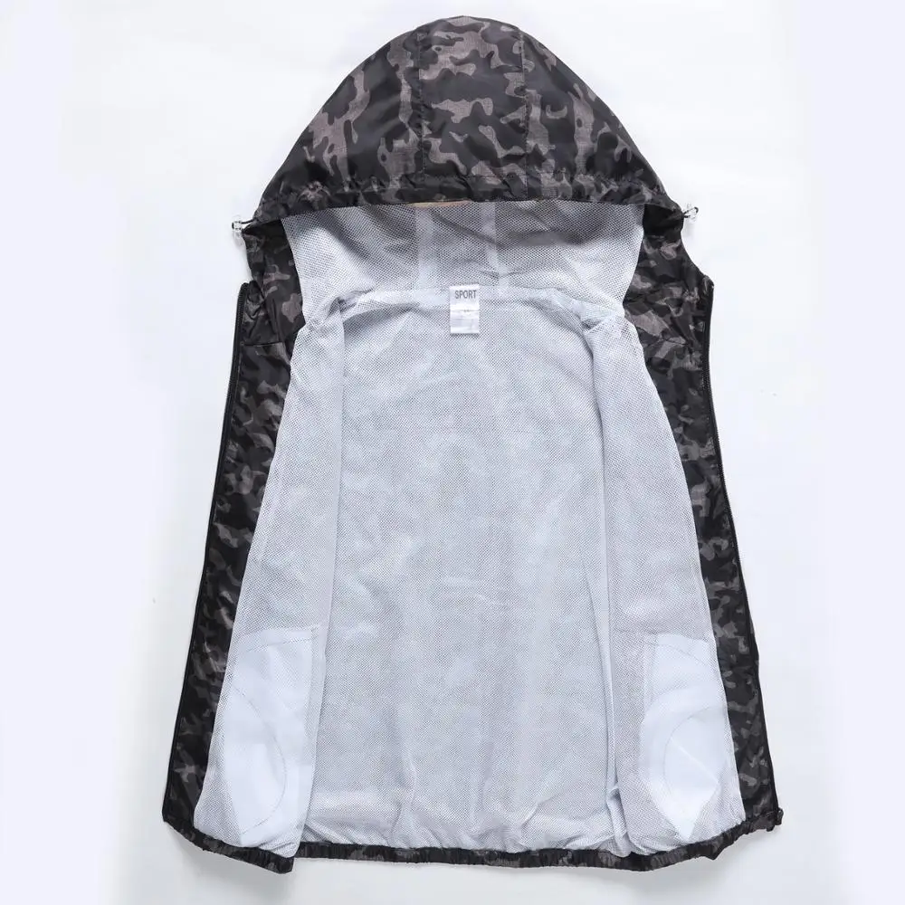 Мужская спортивная куртка HENCHIRY черная камуфляжная с защитой от солнца костюм для