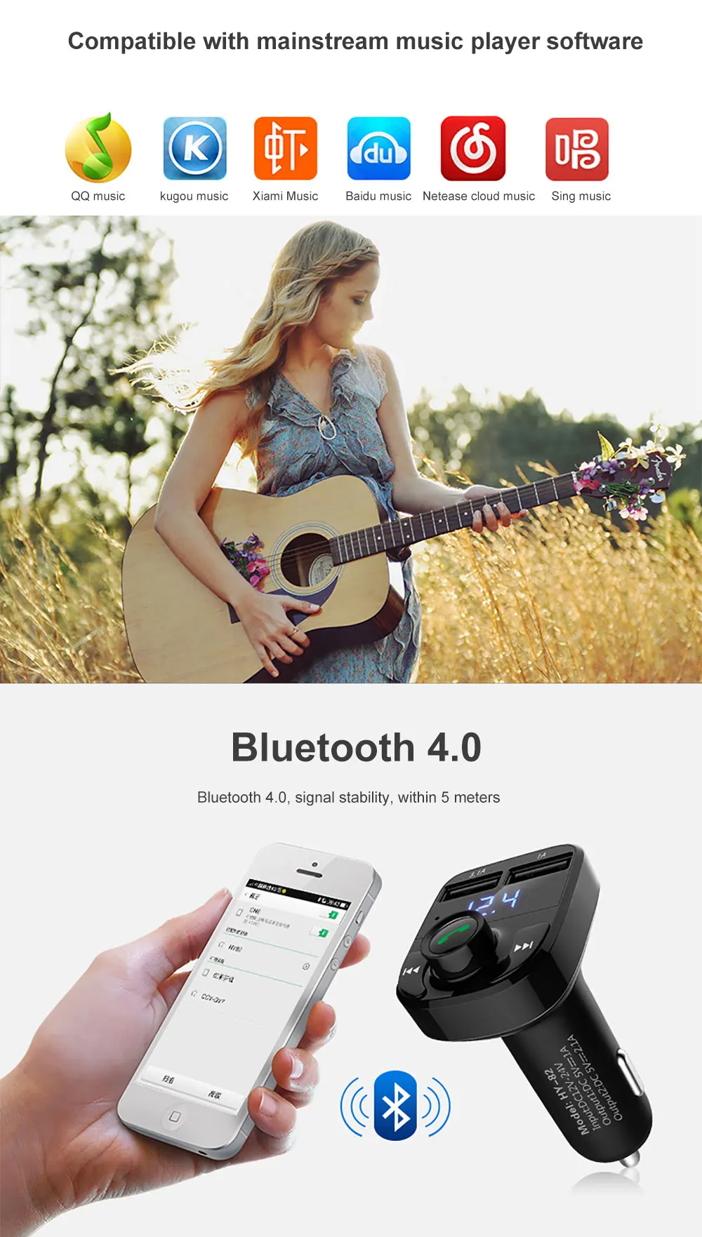 Автомобильный Bluetooth MP3-плеер, автомобильный Bluetooth fm-передатчик, автомобильный комплект с двумя usb-портами, автомобильное зарядное устройство 3.1A, быстрая зарядка, bluetooth, FM