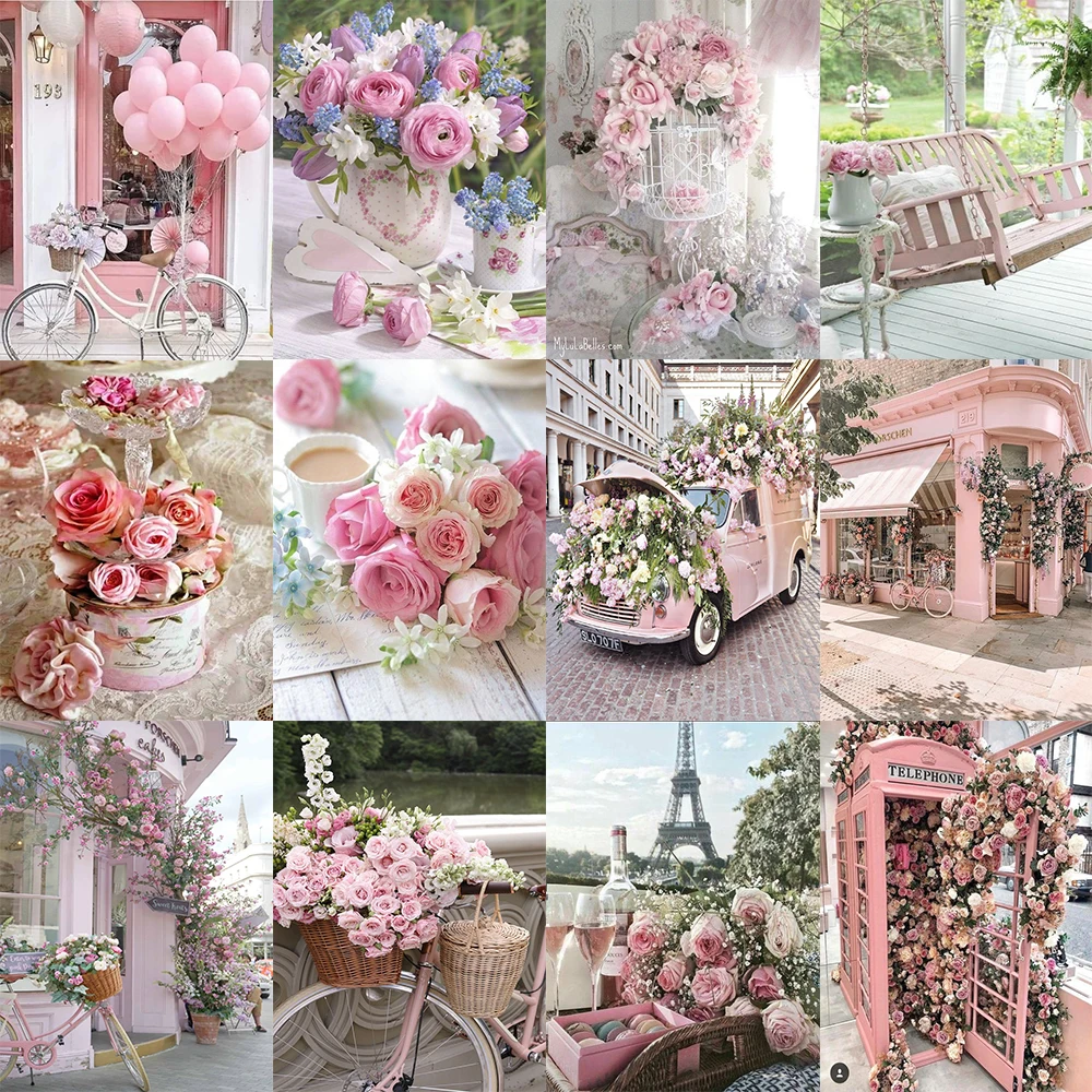 

3D DIY Art Diamond Painting Diamond Pink Flower Pattern Diamond Mosaic Full Embroidery Home Decoration