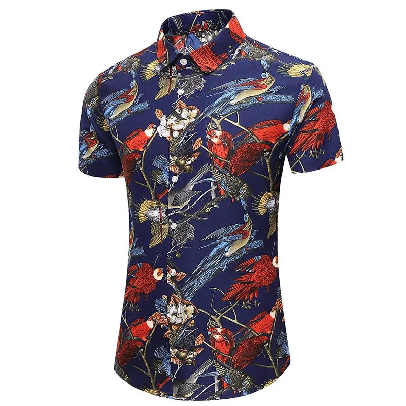 

2021 Fashion Mens Short Sleeve Hawaiian Shirt Summer Casual Beach Shirts For Men High street Flower Shirts Tops