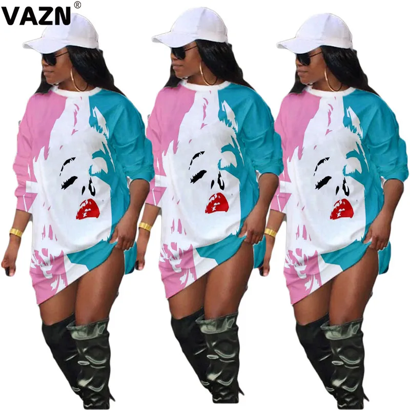 Женское прямое мини-платье с круглым вырезом и длинным рукавом 2020 | Женская