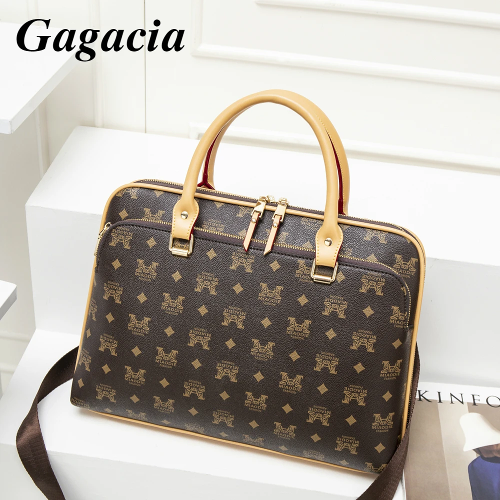 gagacia fashion women business briefcase leather high quality commuter handbags for female laptop 14 inch woman office work bag free global shipping