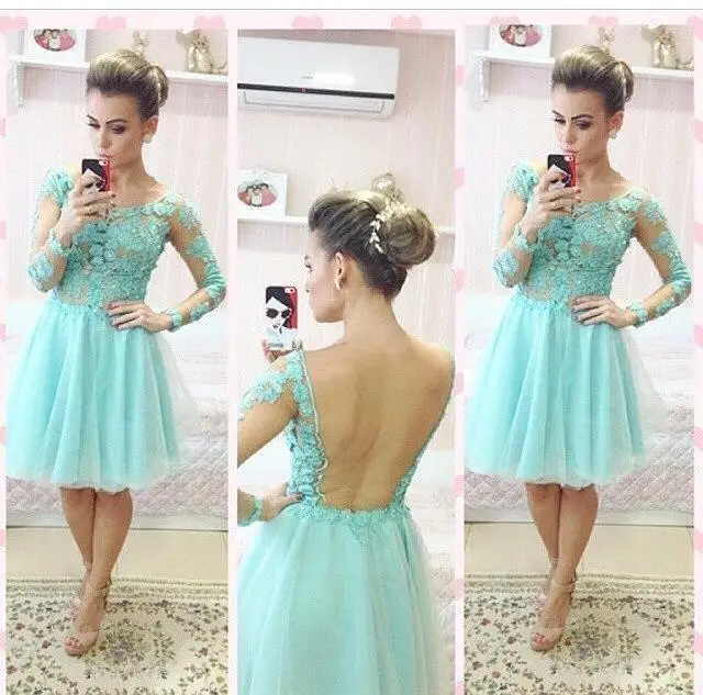 

Пикантное светло-зеленое кружевное вечернее платье с открытой спиной и длинным рукавом, платье для выпускного вечера, платье для подружки н...