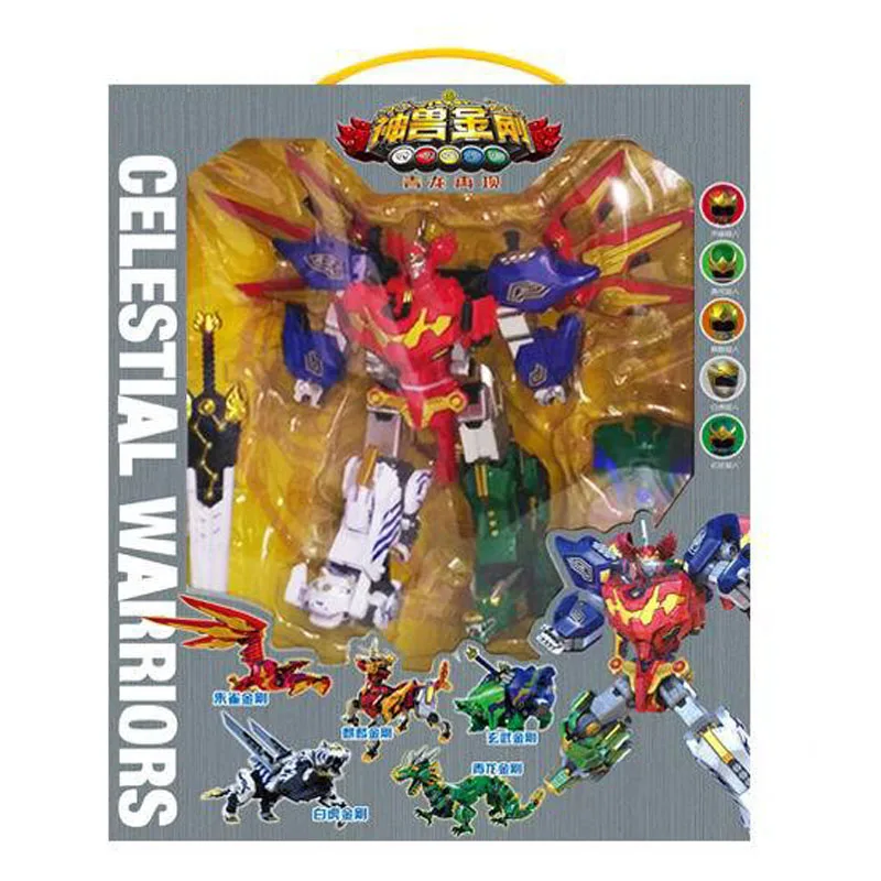 Детские игрушки подарки сборка 5 в 1 динозорды робот-трансформер Рейнджер