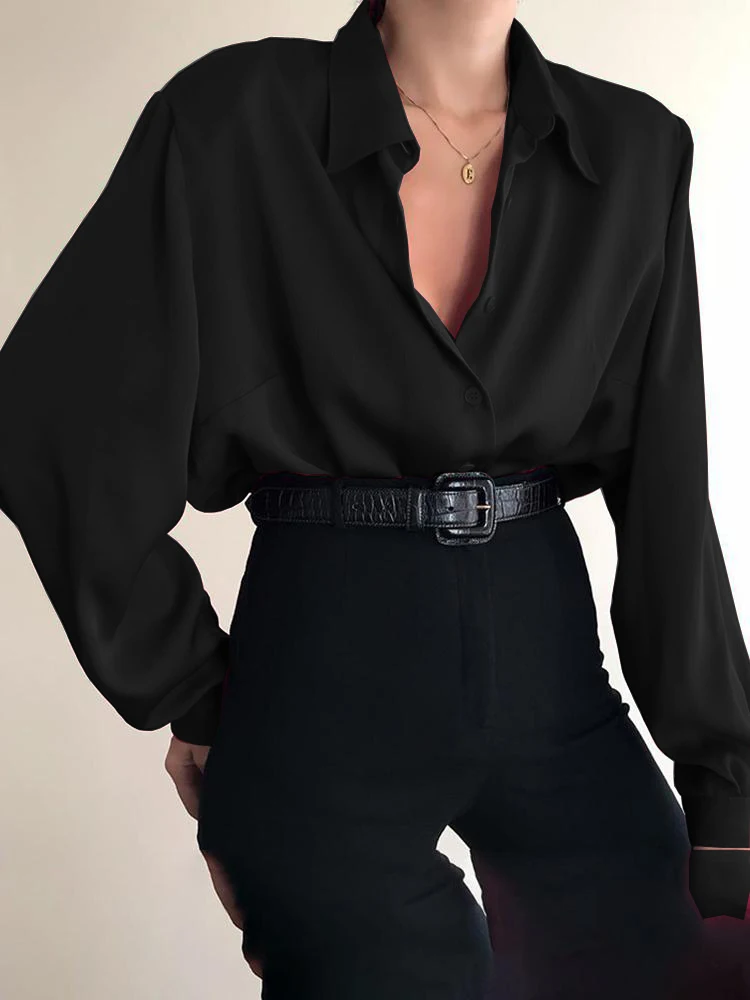 

Women Button Down Ladies Long Sleeve Casual V-Neck Loose OL Blouse Tops Cost-effective Easy Matching