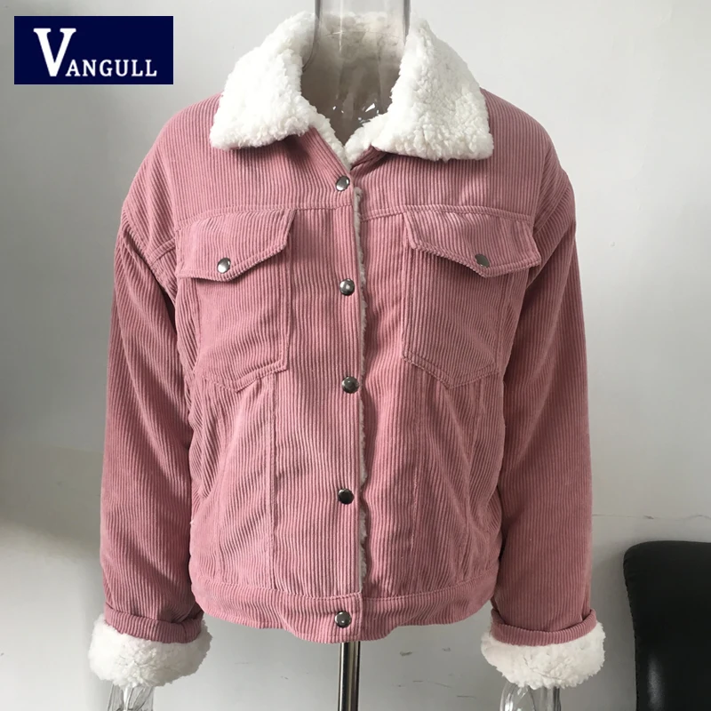 Vangull Corduroy Jacket Thick Velvet Women Jackets Winter New Warm Solid Outerwear Long Sleeve Vintage Short Women Coat