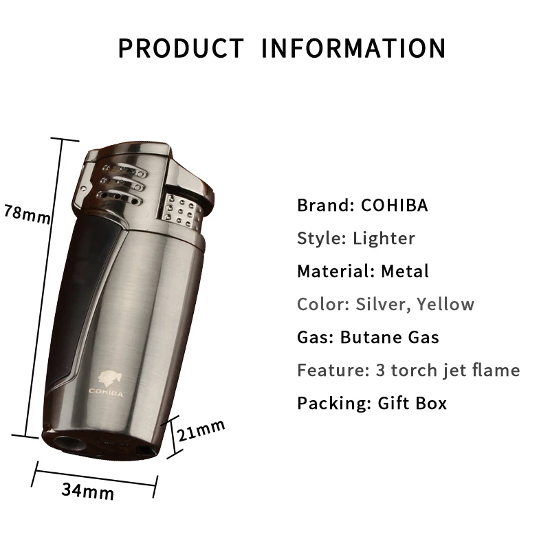 Газовая зажигалка COHIBA 3 фонарика зажигалки для сигарет переносной аксессуар