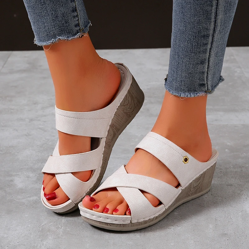 

2021 Women Sandals Wedges smid heel Sandals Gladiator Summer Shoes Women Plus Size 35-43 Shoes Female Summer Sandalias Muje