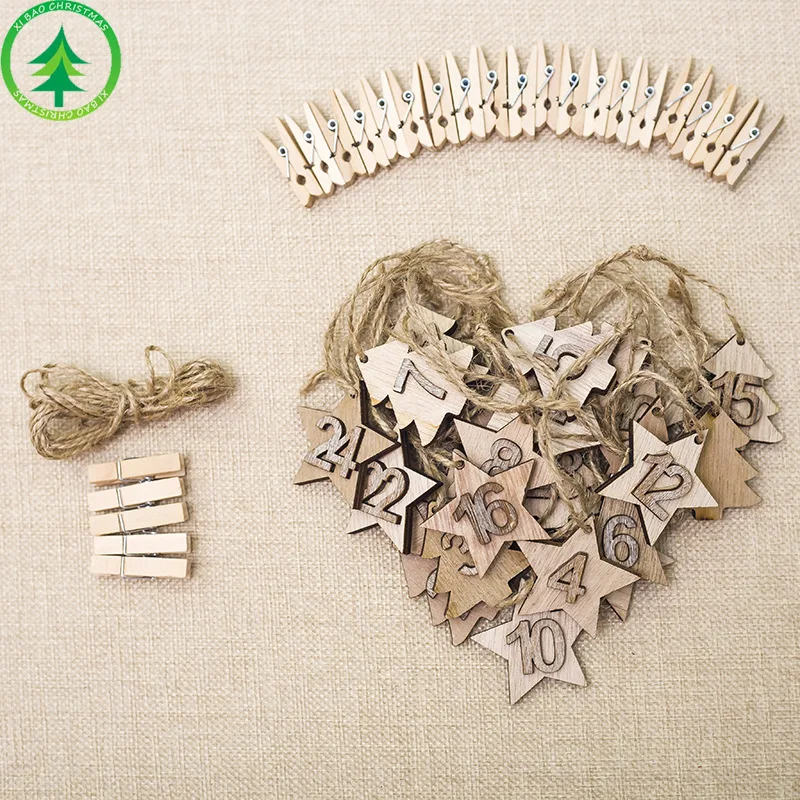 Wood 24 шт. Рождественский календарь DIY Подвеска деревянная декорация Рождественский Адвент календарь подвесные открытки Рождественская елка украшения Kerst Адвент - Цвет: Wood