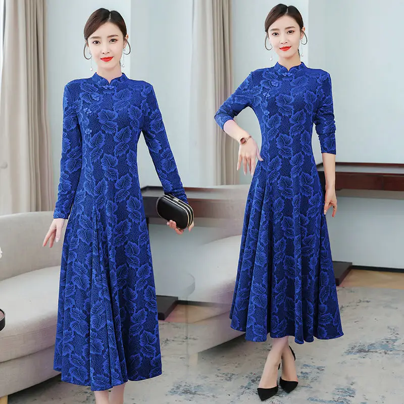 Винтажное жаккардовое платье-Ципао с цветочным принтом женское элегантное