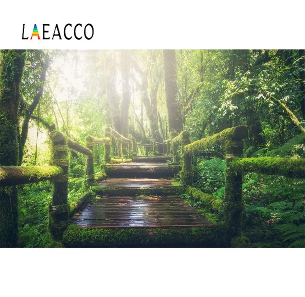 Laeacco Dreamy зеленый лес Деревянный тропинка Фото фоны индивидуальные