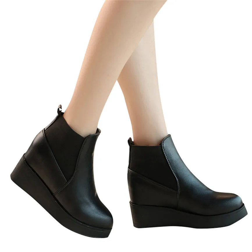 Booties Single Boots High-Heeled Martin Pointed Women Shoes 2019 Fashion Leather Shoe thick Bottomed Winter Ankle Boot 40 | Обувь