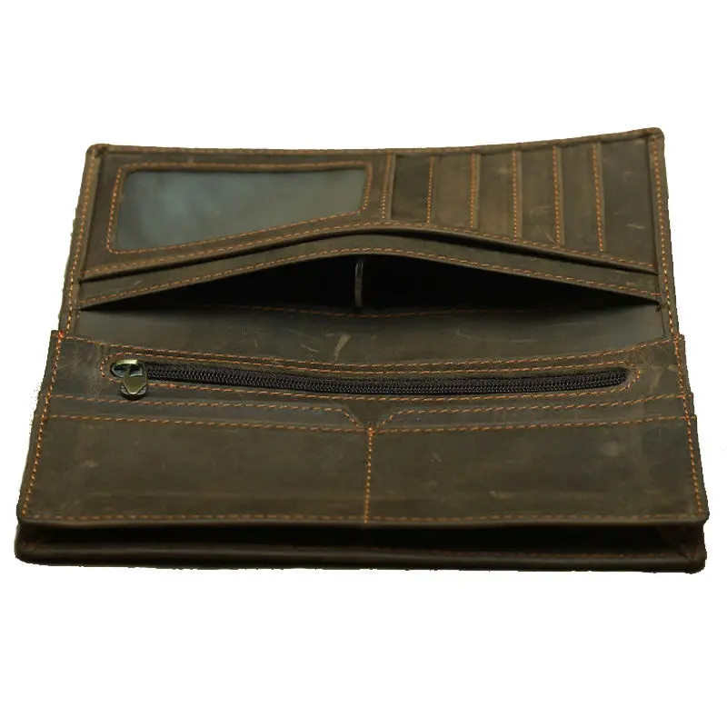 Card Holder Wallet Men Leather Long Wallets Real Cowhide Clutch Walet For Men Crazy Horse Leather Male Money Purse Business Card