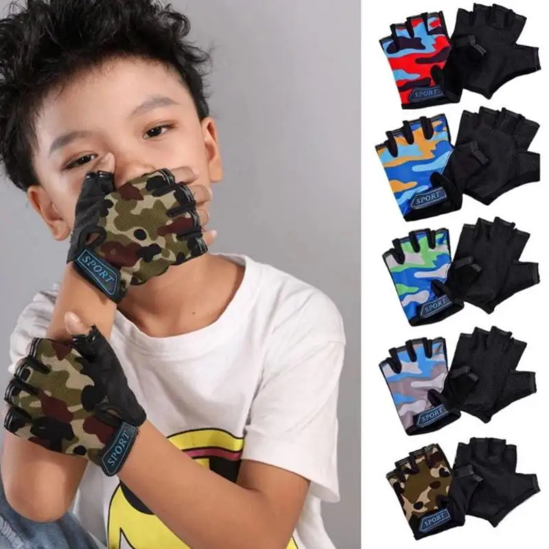

Детские велосипедные камуфляжные полуперчатки с пальцами, высокоэластичные Нескользящие велосипедные перчатки, оборудование для верхово...