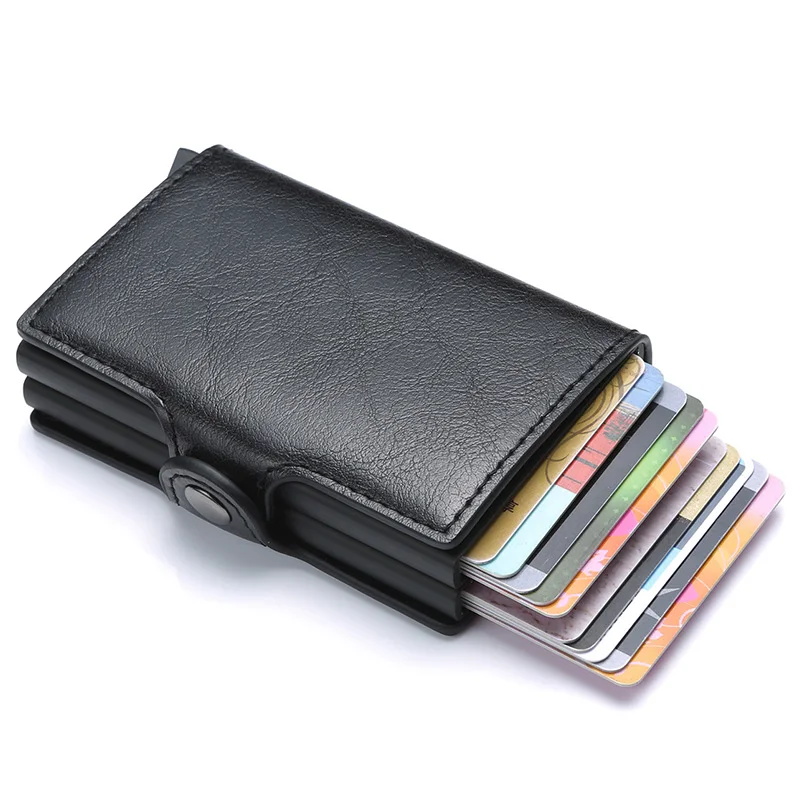 1 Анти Rfid ID держатель для карт для мужчин бизнес кредитный держатель для карт унисекс мужской кошелек из искусственной кожи визитница двойная алюминиевая коробка - Цвет: 1