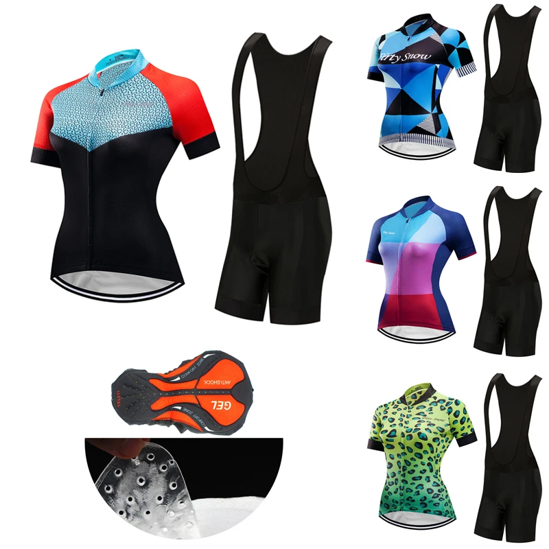 

Бесплатная доставка, Женский комплект из Джерси для велоспорта, гелевые шорты с нагрудником, 2022, летняя велосипедная одежда, костюм для горн...