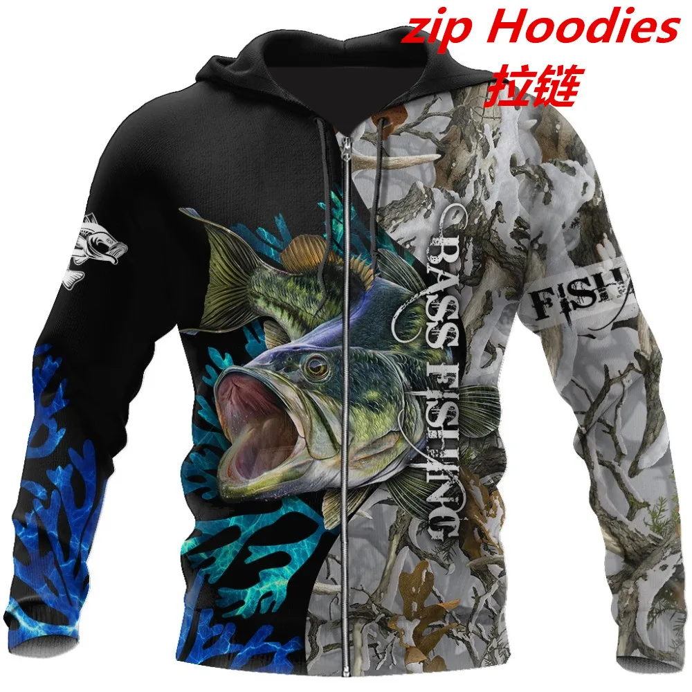 

New Hoodie Bass Classic fishing camo 3D Printed Mens Zip Up Hoodie Harajuku Streetwear Unisex Casual Hoodies tops 4587