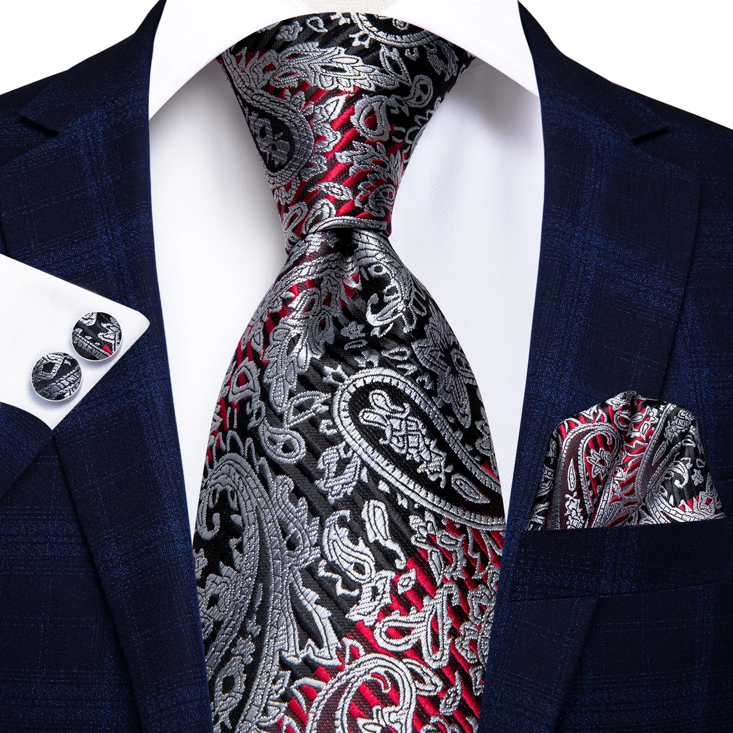 Hi-Tie Luxury Men's Tie Set Gold Navy Purple Paisley 100% Silk Necktie 8.5cm Ties For Men Handkerchief Cufflinks Wedding | Аксессуары