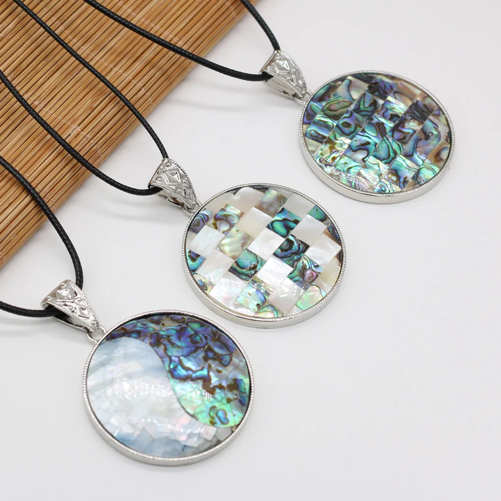 Natural Alloy Round Shell Pendant Necklace Sweater Chain Handmade Crafts DIY Elegant Wife Lover Anniversary Gift 50x50mm