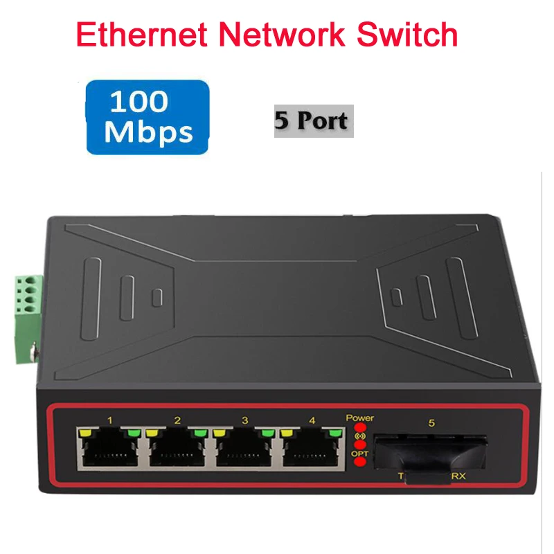 

Fiber 5 Port industrial Network switch Ethernet Switcher LAN Hub Adapters 10/100Mbps Full or Half duplex Exchange Network Switch