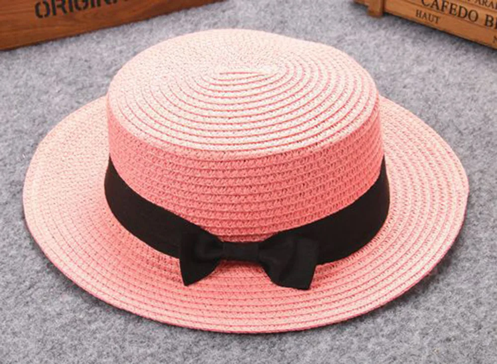 Шляпа Детская плетеная с бантом Соломенная Панама от солнца в стиле ретро для