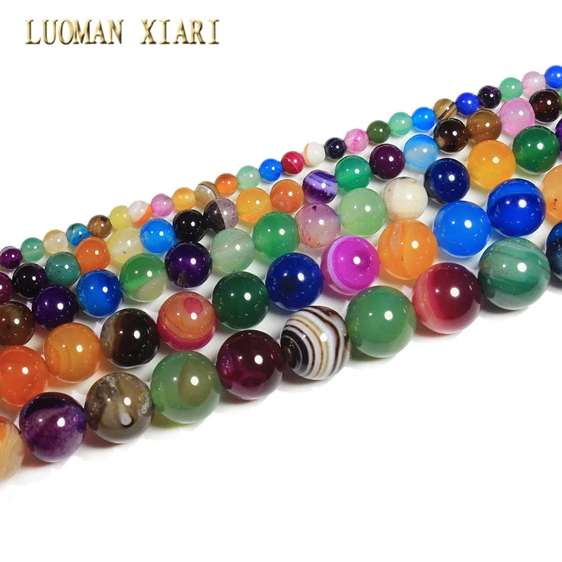 Colorful agate Прекрасный AAA натуральный камень Бусины тигровый глаз агат Lapis розовый кварц аметист для самостоятельного изготовления ювелирных изделий ожерелье браслет 4-12 мм - Цвет: Colorful agate