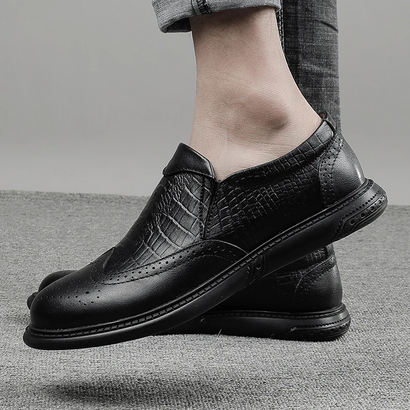Bullock Spring Men Business Casual Scalp Cowhide Sets Dad Shoes Non-slip Formal Flats England Style Handmade oxford shoes | Обувь