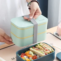 1200ml double layer lunch box with fork spoon microwave bento boxes dinnerware set leakproof food storage container for student