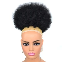 synthetic short afro kinky hair bun for black women afro puff soft fried head elastic hair rope clip in hair extensions