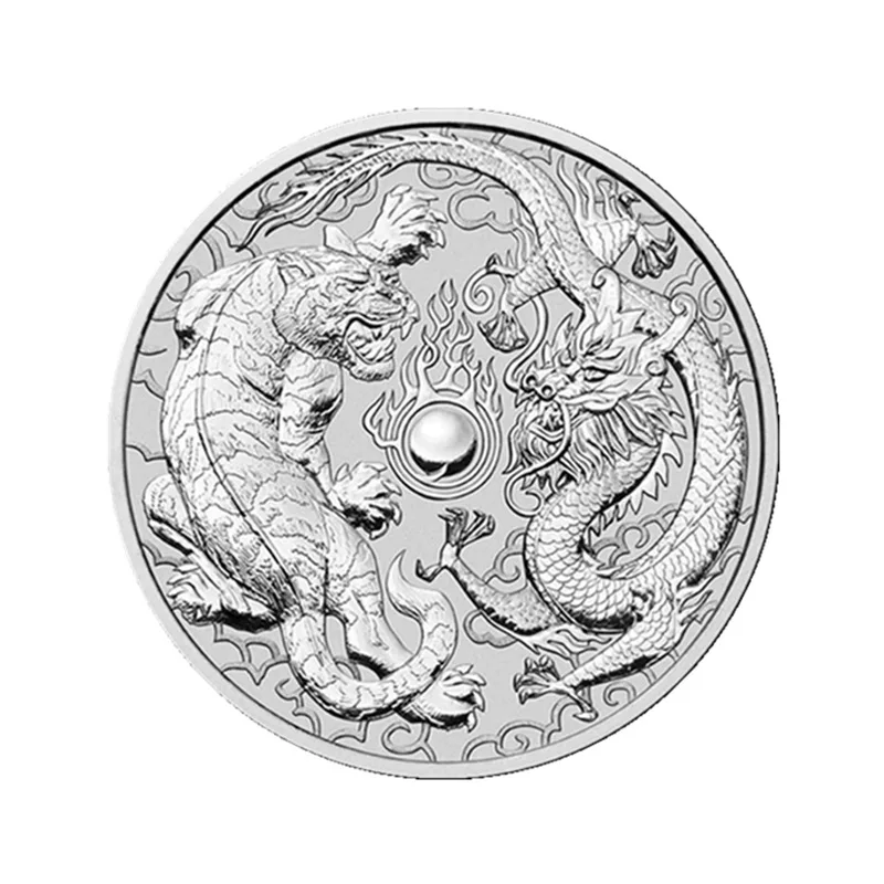 

Ancient Chinese Mythical Beast Dragon and Tiger Silver Plated Commemorative Collection Coin Gift Feng Shui Lucky Coin