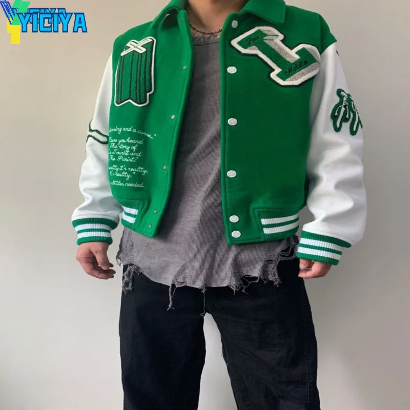 

2021Varsity Jacket Splicing Autumn New Color Pockets Vintage Jackets Autumn Winter Letter Embroidery Baseball Jackets Women