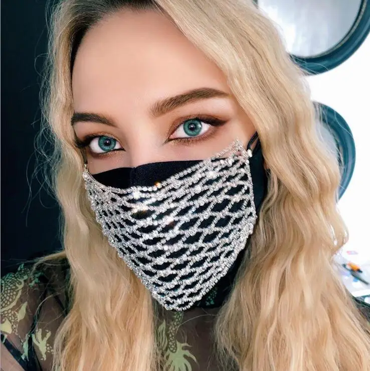 Ins модные украшения стразы маска для лица ювелирные изделия женщин полые