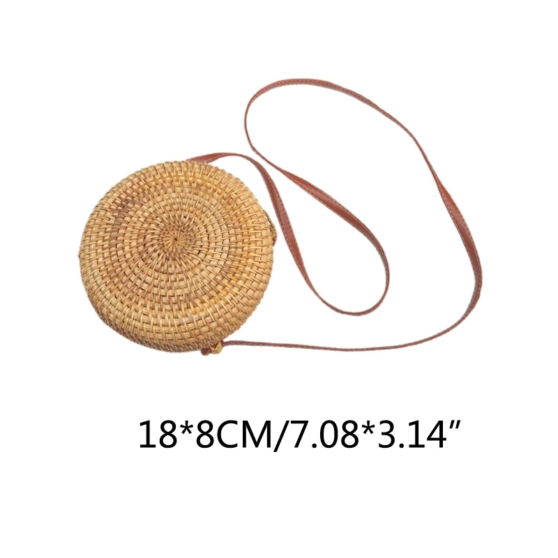 

Portable Handmade Rattan Crossbody Bag Simple Design Hand-woven Straw Tote Woven Bag Summer Vacation Beach Handbag Props