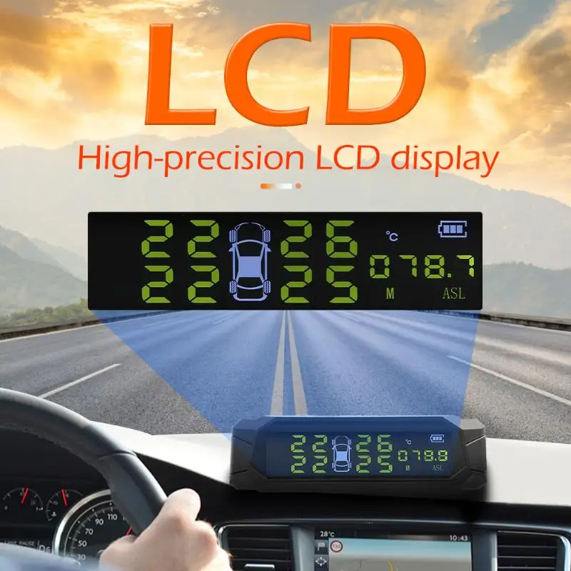 Солнечный автомобиль TPMS дисплей высоты Авто контроль давления в шинах