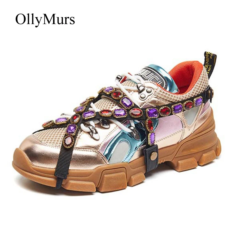 Обувь со стразами; женские кроссовки на платформе; zapatos de mujer; модные брендовые женские белые кроссовки со стразами на толстой подошве; кроссовки для папы