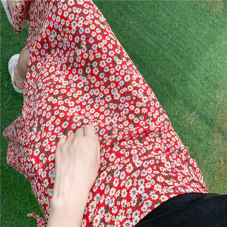 

Summer Women Floral print Printing Long Skirt Prairie Chic Casual Slim Ladies Clothing Vacation Sunscreen Chiffon Skirt