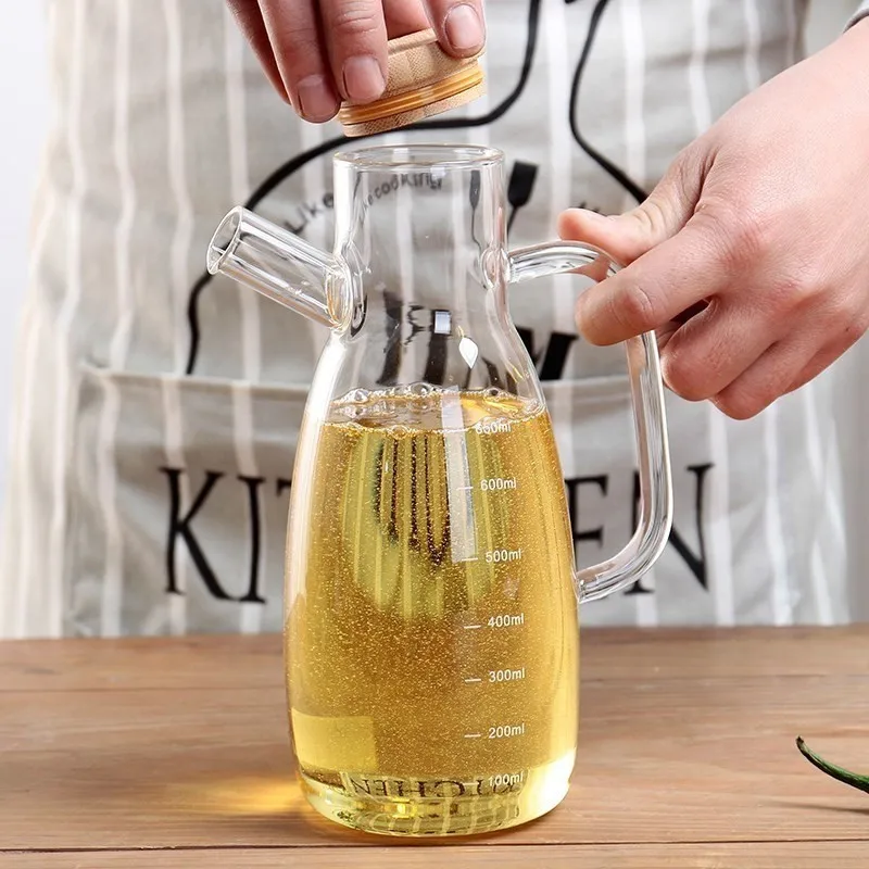 Transparent Glass Oil Bottle with Handle Scale Heat-Resistant Leak-Proof Seasoning Kitchen Tools Vinegar Sauce Container | Дом и сад