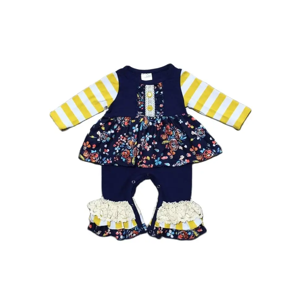 

Комбинезон для девочек с длинными рукавами и рюшами, в полоску