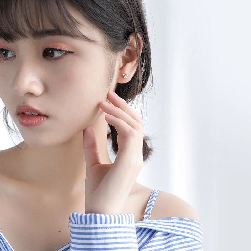 Modian Модные бабочки серьги стержня Твердые 925 стерлингового серебра для женщин