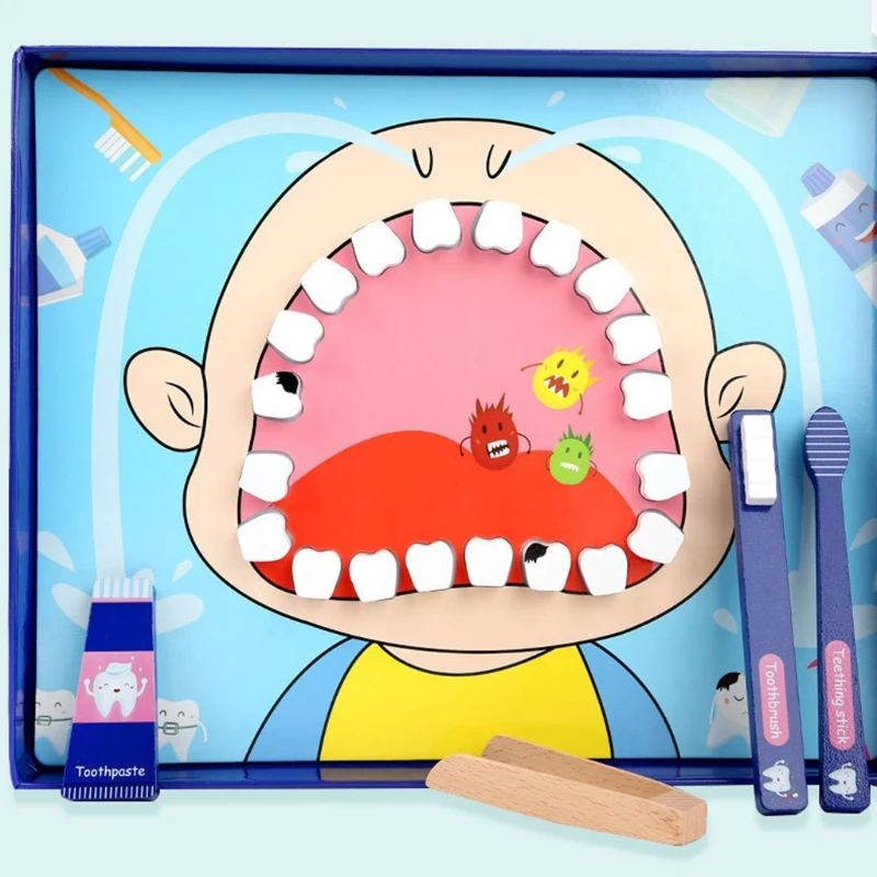 

1 Set Children Dentist Toys Pretend Role Play Early Educational Baby Brushing Teeth Protection Wooden Kids Birthday Gifts DXAD