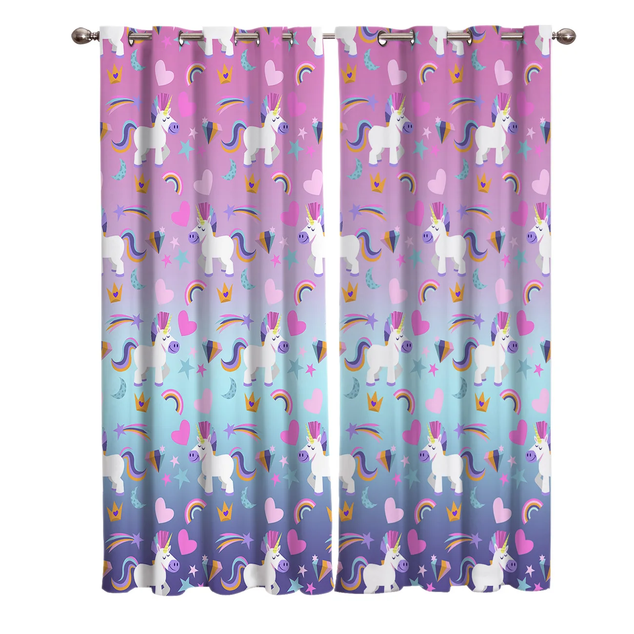 

Cartoon Rainbow Unicorn Love Diamond Bathroom Kitchen Outdoor Indoor Drapes Kids Room Curtain Window Treatment Curtain Panels