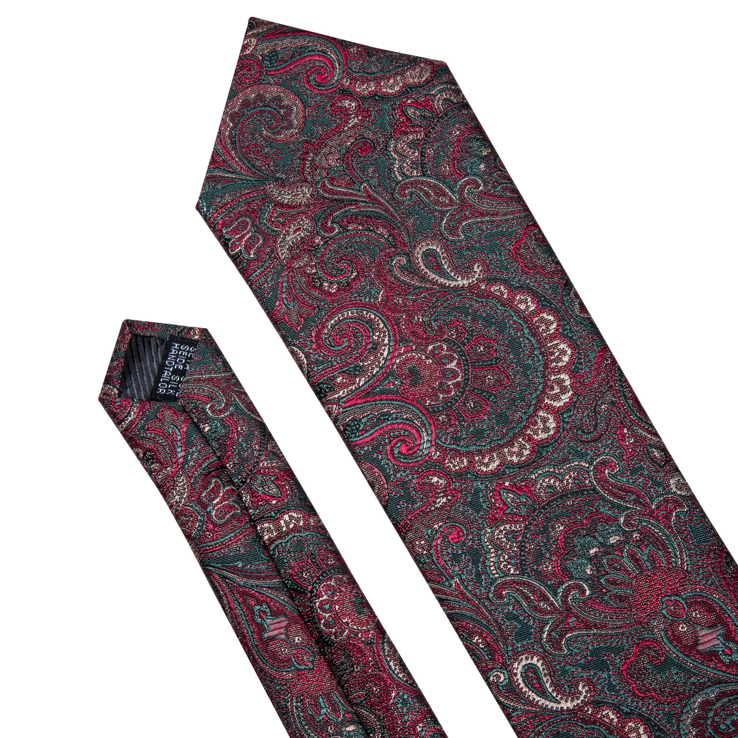 

Barry.Wang Men Tie Silk Red Green Tie Paisley Handkerchief Cufflinks Brooch Set Floral Necktie for Business Wedding Party