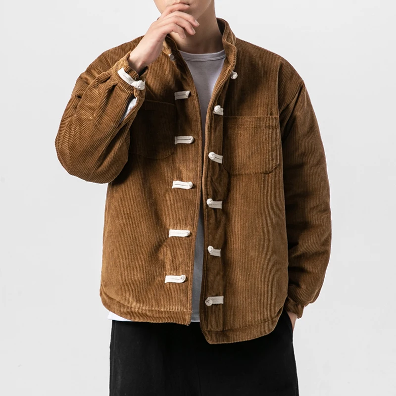 

Male Vintage Streetwear Cargo Coat Outerwear 3 Colors Men Winter Thick Warm Corduroy Solid Cotton Padded Jacket Short Parka 5XL