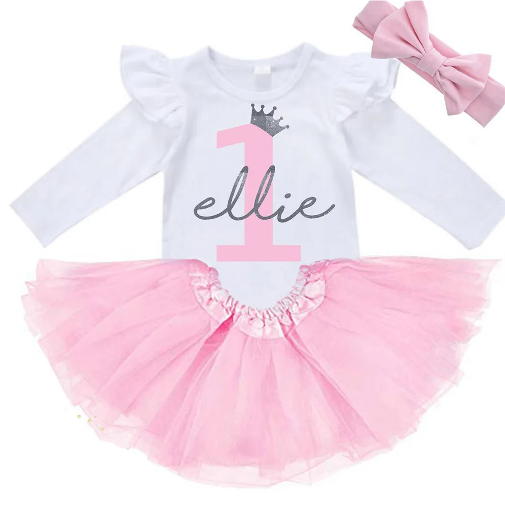 

Custom Baby Girls 1st First Birthday Outfit Personalised 2nd 3rd girl Tutu Skirt Top Tiara Headband Cake Smash Baby outfit