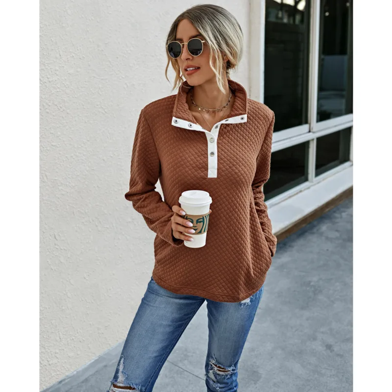 

Повседневный пуловер в стиле пэчворк; Женская толстовка с отложным воротником и пуговицами; Уличная одежда больших размеров; Сезон осень-зима; Wm *